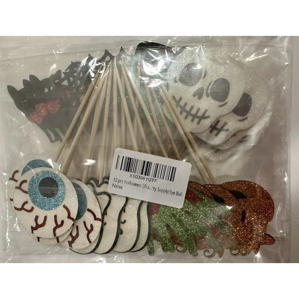 32 pcs Halloween Ghost Boo Glitter Cupcake Muffin Toppers Halloween Party New